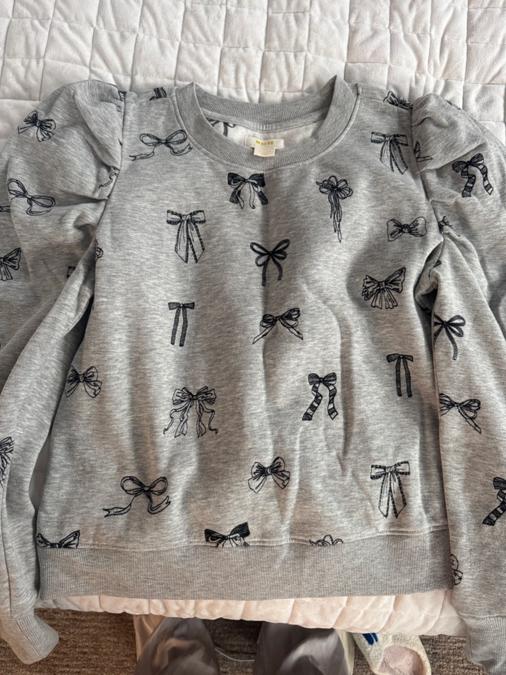 Maeve Gray Sweatshirt with Black Bow Print